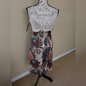 Nwt paisley crochet front mini dress